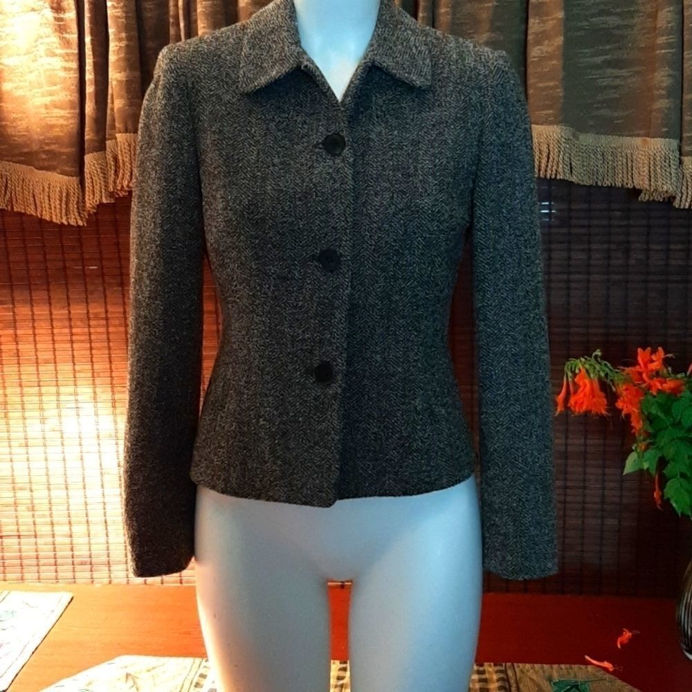 Ann Taylor vintage‎ 4P Wool Short Green White Tweed Blazer